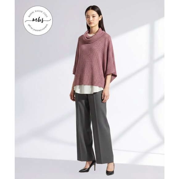 NWT Korye Cowl Neck Dolman Sleeves Oversized Sweater Burgundy White Women S - Picture 1 of 10